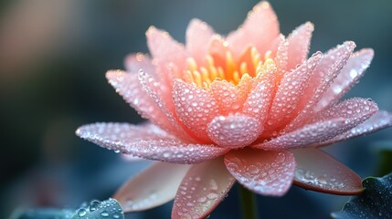 Fototapeta premium Dew-kissed Peach Water Lily in Pond, Sunrise