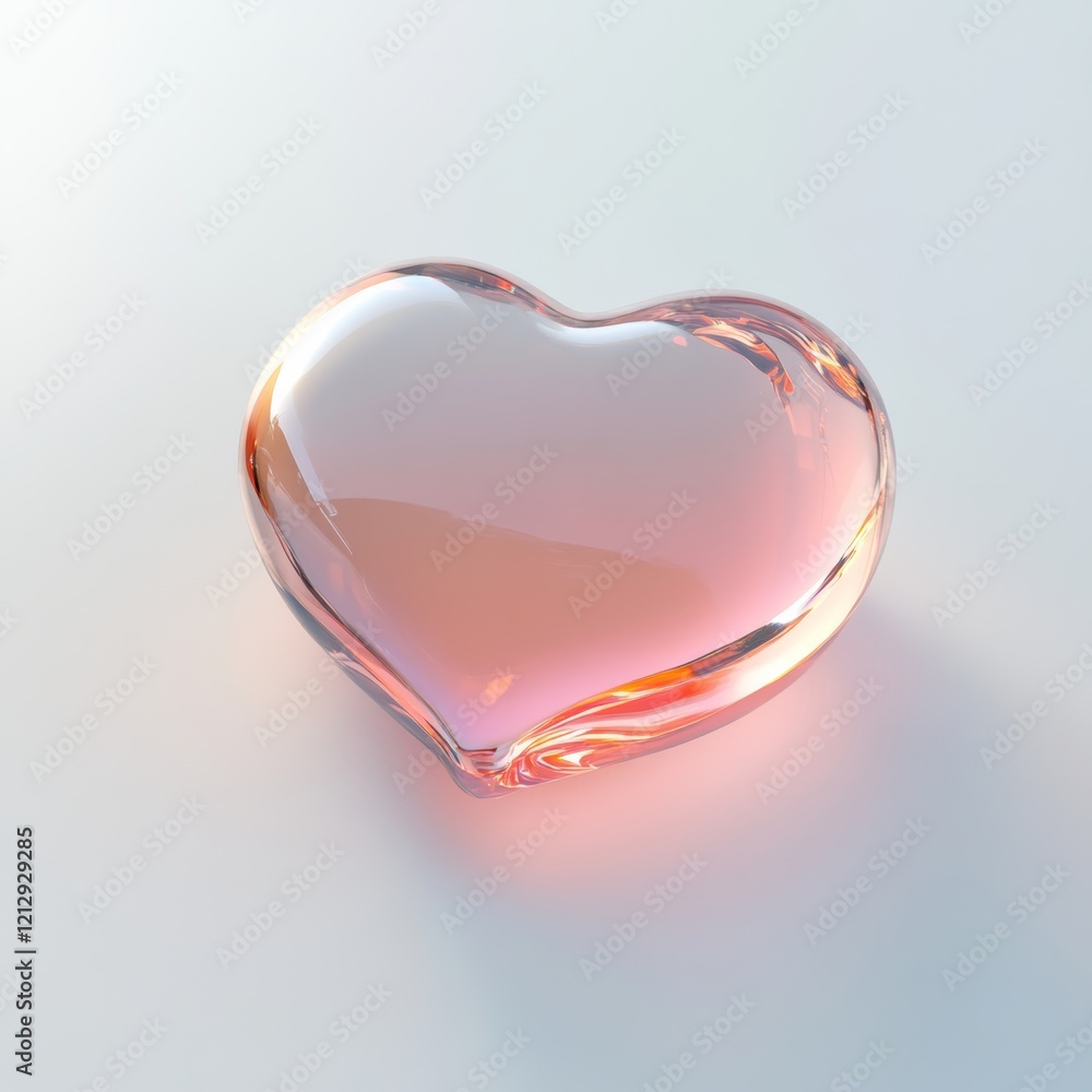 Poster translucent heart shaped object glowing softly in 3d render