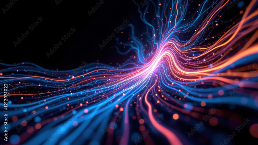 Aufkleber dynamic abstract digital art with fluid flow and light streaks resembling neural connections.