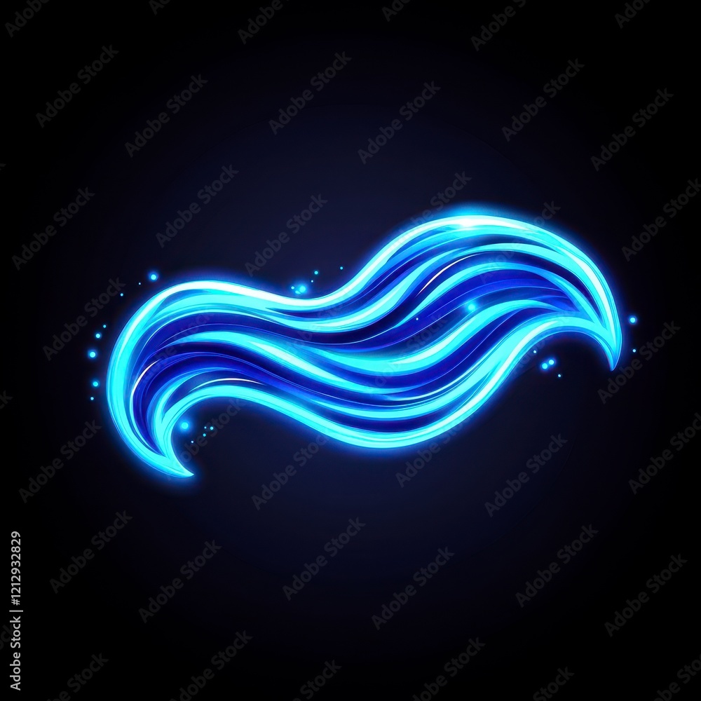 Poster flowing waves of luminous blue light creating a mesmerizing abstract design on a dark background