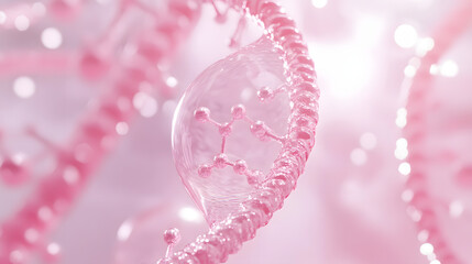 Fototapeta premium Cosmetic Essence, Liquid bubble, Molecule inside Liquid Bubble on DNA water splash background, 3d rendering