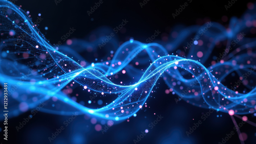Poster abstract representation of artificial intelligence using light effects with blue tone.