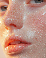 Fototapeta premium Closeup Portrait of A Skincare Model with Water Drops on Her Face