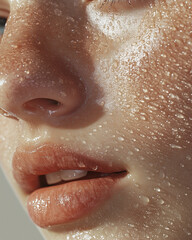 Fototapeta premium Closeup Portrait of A Skincare Model with Water Drops on Her Face
