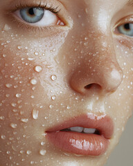 Fototapeta premium Closeup Portrait of A Skincare Model with Water Drops on Her Face
