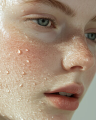 Fototapeta premium Closeup Portrait of A Skincare Model with Water Drops on Her Face