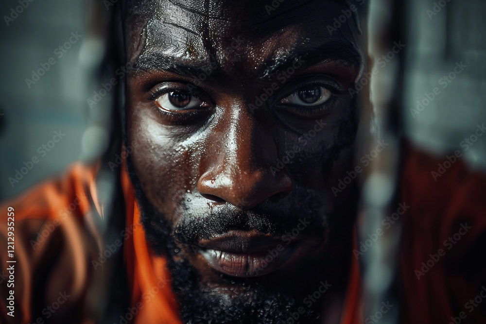 Poster a prisoner behind bars in a prison in jail generative ai