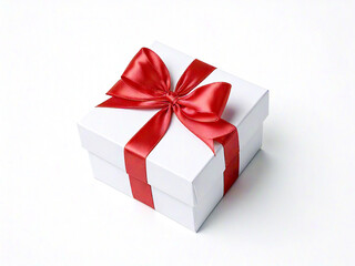 white gift box with red ribbon