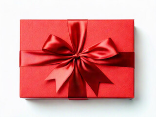 top view of a red gift box with red ribbon