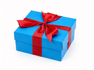 blue gift box with red ribbon