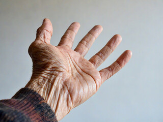 old hand on white background