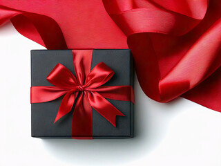 Black gift box with red ribbon