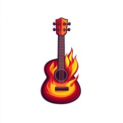 Naklejka premium A vibrant acoustic guitar engulfed in flames, symbolizing passion and creativity in music artistry