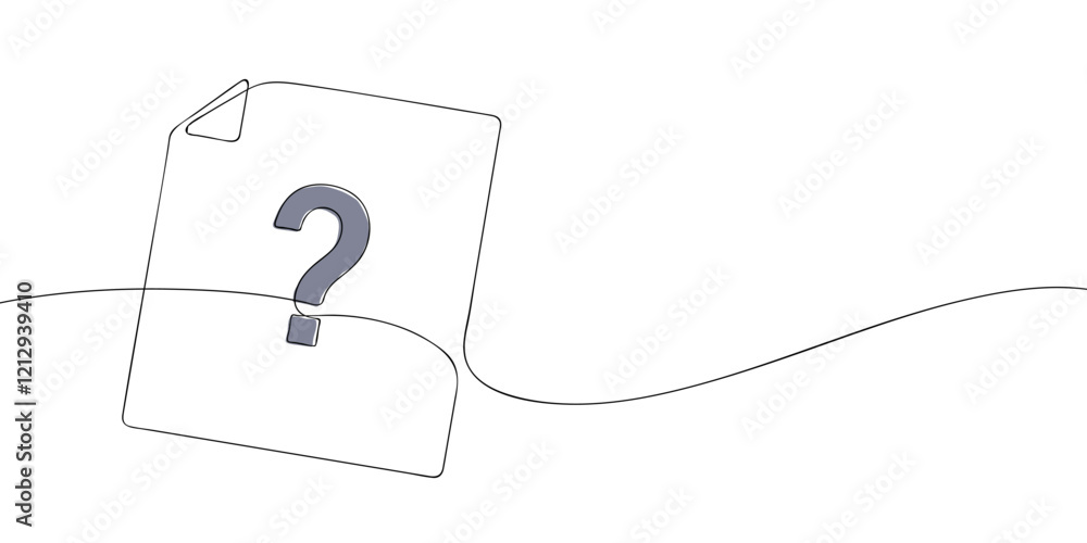 Poster a single line drawing of a unknown file. continuous line question mark file icon in color. one line 