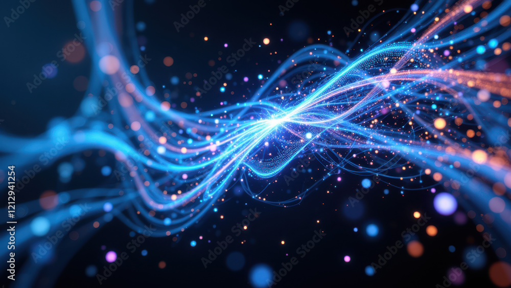 Aufkleber dynamic abstract gamma ai background with glowing blue waves and light particles against dark backdr
