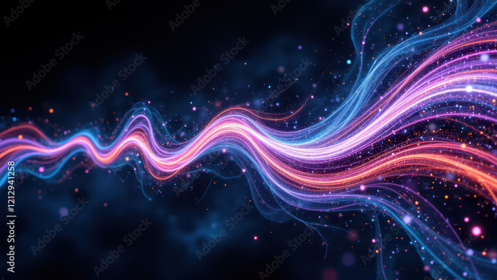 Poster dynamic digital abstract with vibrant colors resembling ai energy flow.