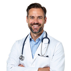 male Doctor Holding Stethoscope, Transparent White Background, PNG