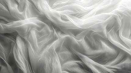 Flowing white sheer fabric draped background, soft texture.