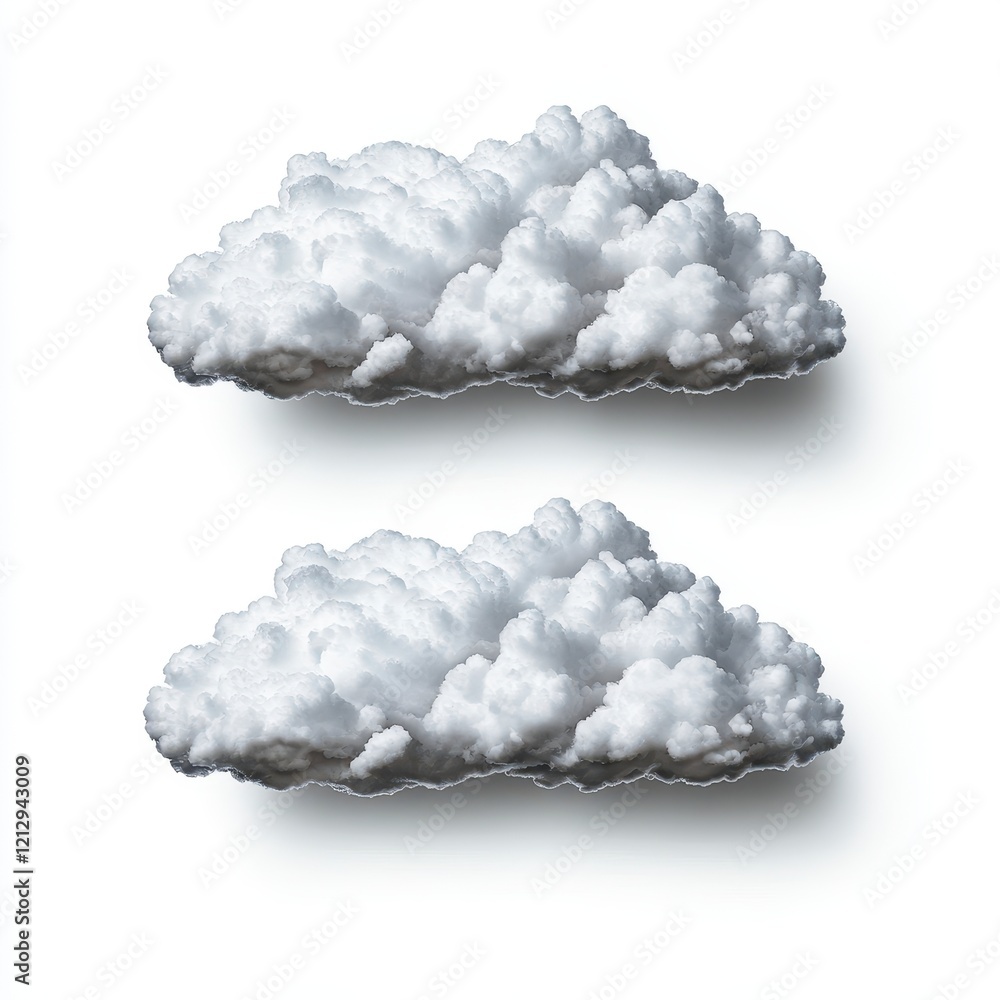 Poster fluffy white clouds with a soft textured appearance against a bright white background creating a ser