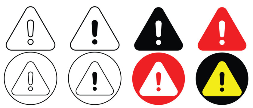 Warning icon vector illustration. Danger, Caution or Alert Risk Warning sign Vector Symbol design. Set of exclamation mark in triangle shape,  Safety notice sign and symbol. Vector illustration.