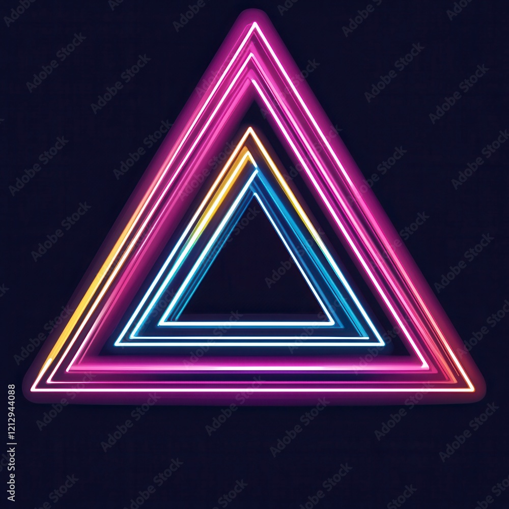 Poster a captivating triangular neon light design on a dark background showcasing a gradient of vibrant col
