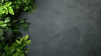 Brightly colored carrots, fresh herbs, and a wooden spoon are artistically placed on a gray kitchen countertop, ready for cooking and meal preparation during a sunny afternoon