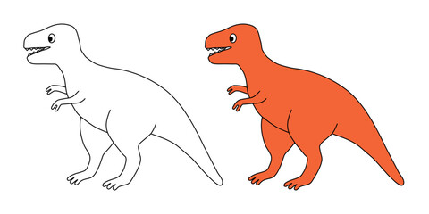 Cute dinosaur tyrannosaurus character. Editable stroke. Coloring page template. Design element for print, greeting card, invitation, book. Isolated vector illustration