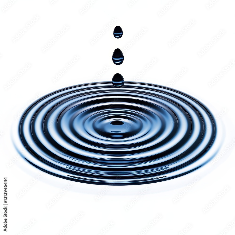 Poster close-up view of water droplets creating ripples on a smooth surface, illustrating tranquility and f