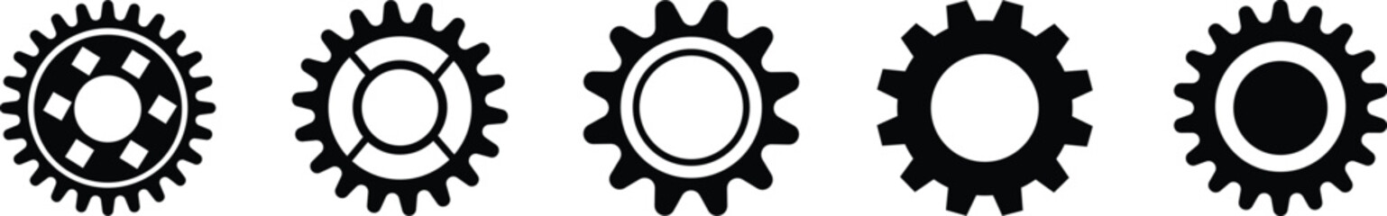 Gear icons set. Parameter or setting symbol. Isolated vector for apps or website on transparent background cog wheel, engine circle flat symbol