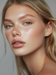 Naklejka premium Skin Care Model, Aesthetic Portrait of a Beautiful Woman Model Capturing Grace and Elegance