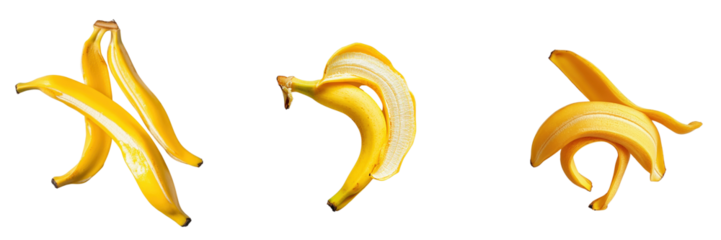 A Set of Peeled Bananas with Bright Yellow Skin Perfect for Snacking Isolated on transparent Background
