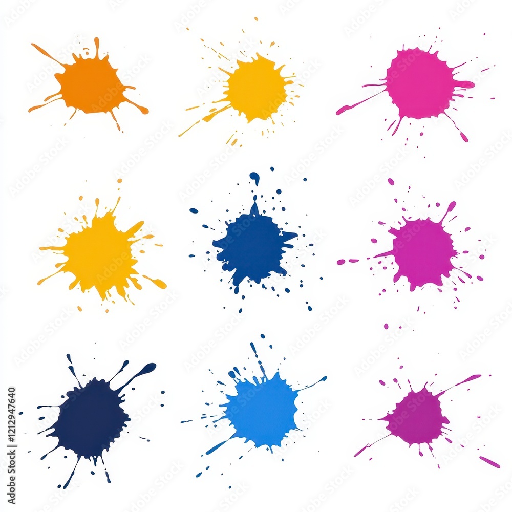 Poster colorful splashes of paint arranged in a dynamic grid pattern showcasing vibrant hues and artistic f