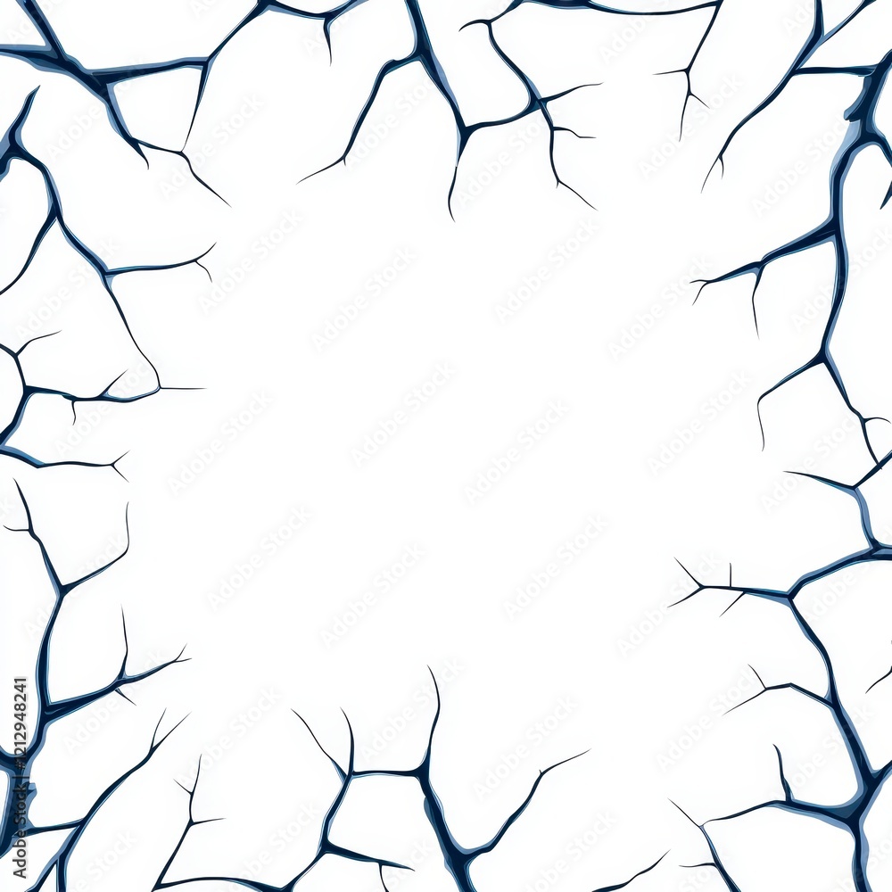 Poster abstract cracked surface with dark branches surrounding a blank white center, symbolizing fragmentat
