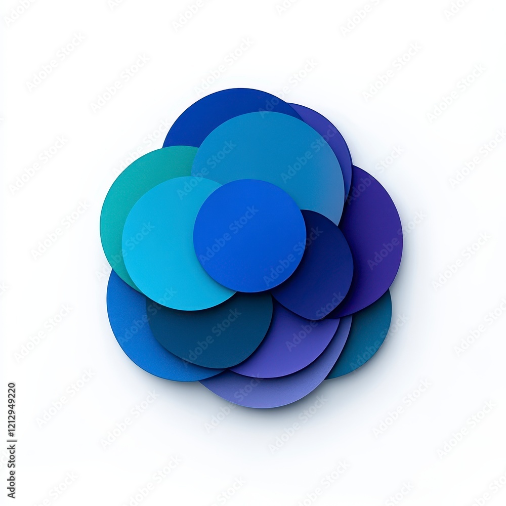 Poster a harmonious arrangement of circular shapes in varying shades of blue combining to create a modern a