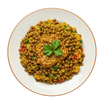 Ethiopian Azifa Salad on a plate: lentils, mustard, herbs