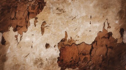Fototapeta premium Textured wall with peeling brown and beige layers, showcasing a rustic and weathered appearance.