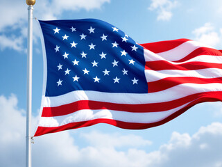 Obraz premium American flag waving against a colorful sky, symbolizing patriotism and national pride.
