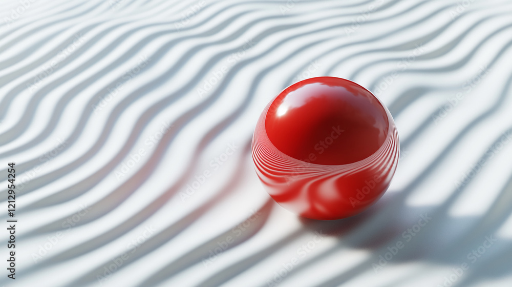 Aufkleber red sphere on abstract wavy white surface with dynamic light reflections