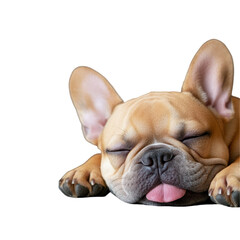 Close-up of a sleeping French Bulldog with adorable features. transparent background