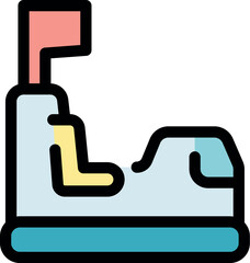 Colorful bumper car featuring a flag, providing thrilling entertainment in an amusement park setting