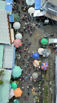 Aerial view of local street market near Duong Dong Port on Phu Quoc Island, Vietnam