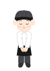 お辞儀をする飲食従業員のイラスト