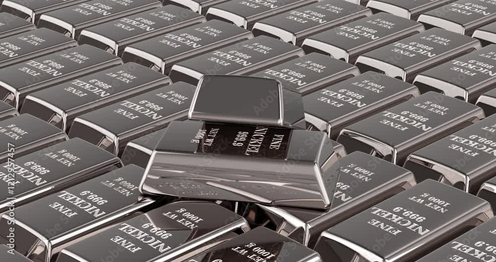 Poster nickel ingots background, rotation animation, seamlessly loopable. 3d rendering
