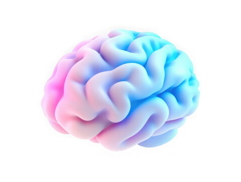 Iridescent 3D Brain Icon in Gradient Colors. Ideal for Representing Knowledge, Intelligence, and Creativity in Digital Art. Isolated on transparent background, png.
