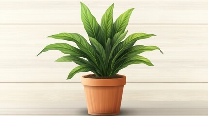 Fototapeta premium Potted plant, wooden background, home decor, illustration