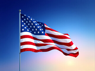 Fototapeta premium American flag waving against a scenic sky, symbolizing patriotism and national pride.