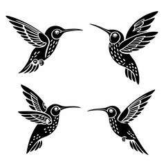 Fototapeta premium Set Of Hummingbird Silhouette Vector Illustration 