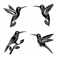 Fototapeta premium Set Of Hummingbird Silhouette Vector Illustration 