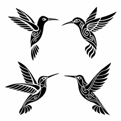 Obraz premium Set Of Hummingbird Silhouette Vector Illustration 