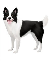 Fototapeta premium Border collie standing attentively, tongue lolling, against pristine white backdrop